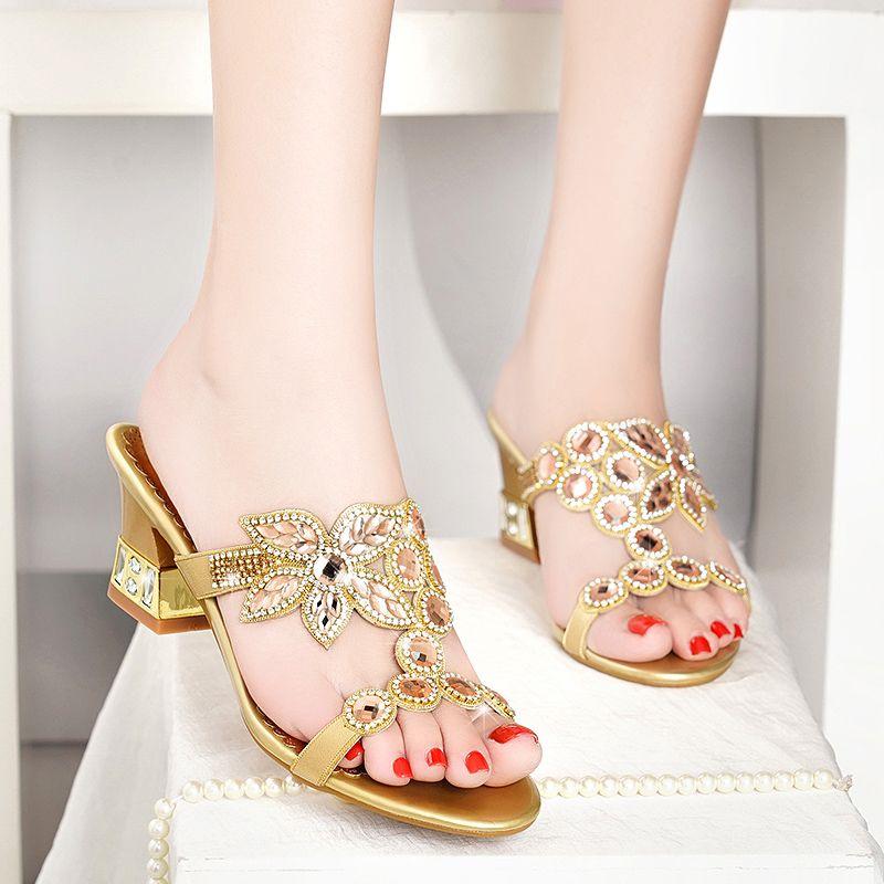 2025 Summer Sexy Luxury Design Women's Rhinestones Sandals Fashion Crystal Square High Heels Roman Banquet Party Shoes