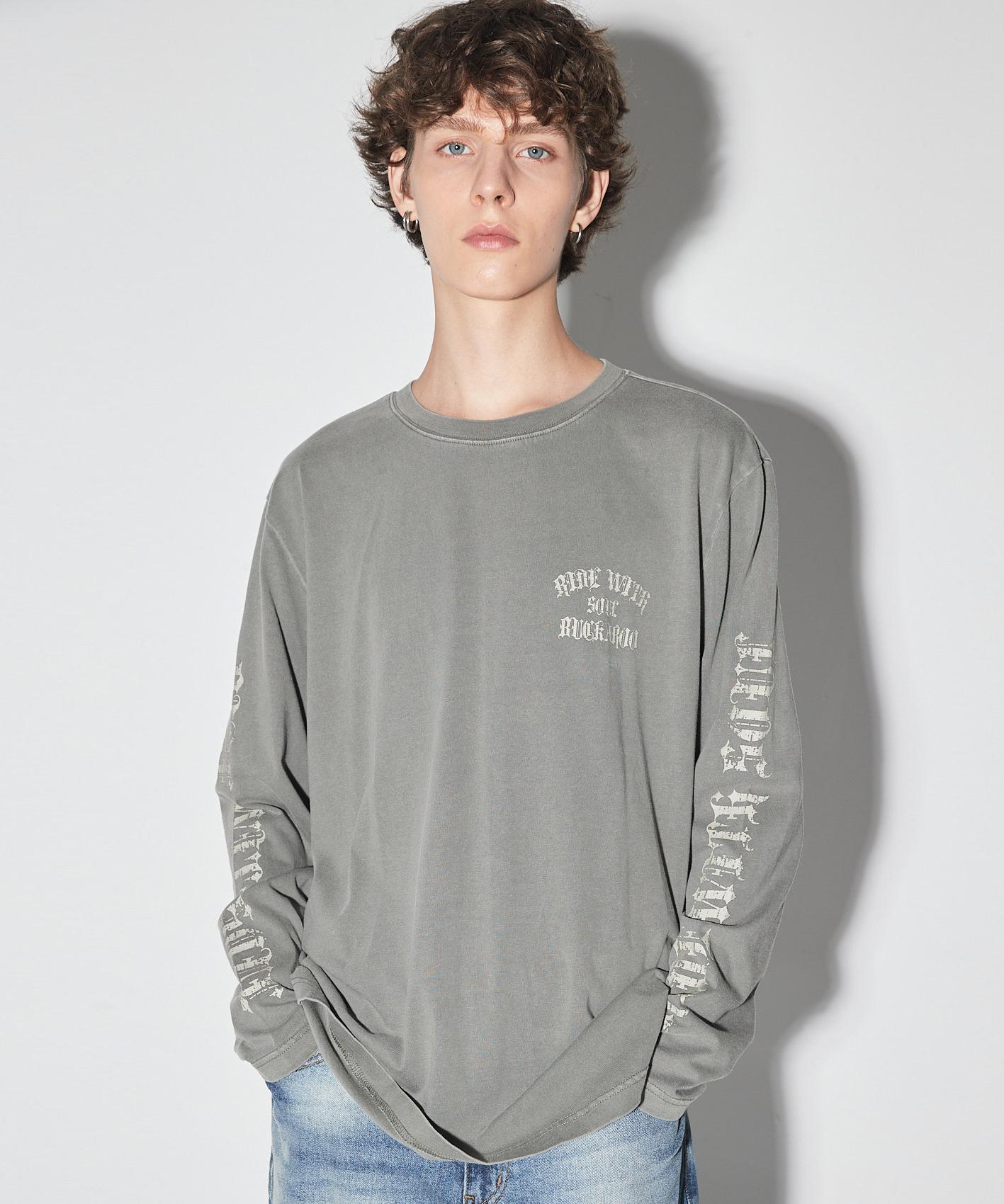 Burkeru 16-Count Single Loose Fit Dyed Artwork Long Sleeve Shirt Dark Khaki Dark Khaki_L