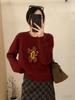 Women's Winter Red Retro Crochet Floral Wool Sweater
