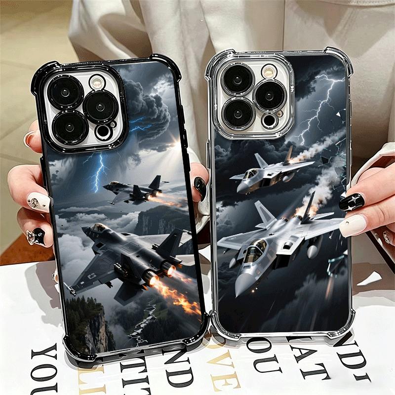 Aircraft Helicopter Formation Plating Phone Case For Iphone 16 17 Pro Max Air 16E 14 15 Plus 12 13 Mini Anti-Fall Airabag Cover