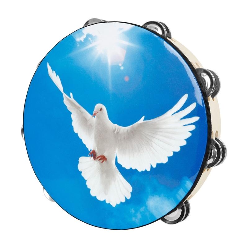 Peace Dove Bells Drum Handheld Tambourine Freestyles Hand Bells Musical Percussion Instrument for Family Party Child 10 inches