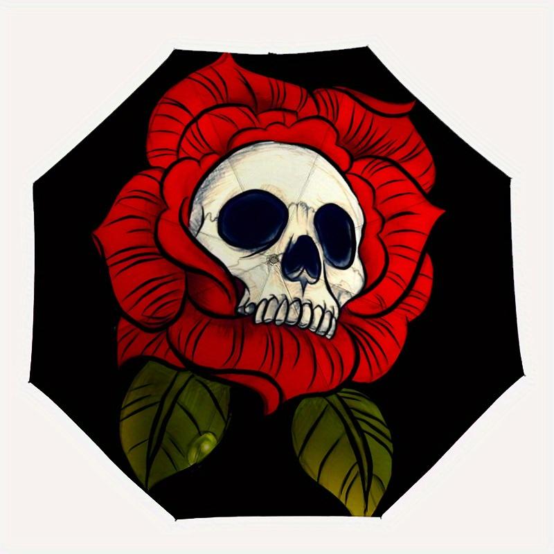 

1pc Skull Rose Automatic Open/Close Umbrella, Portable Folding Umbrella for Travel, Themed Events, It is suitable as a gift for various festivals, Out
