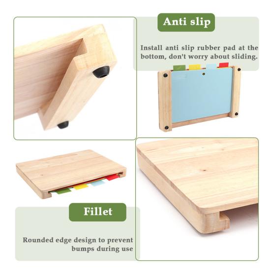 

Yousheng 1 Set Organizing Anti-slid Base Cutting Board Wood Practical Food-grade Chopping Board for Home