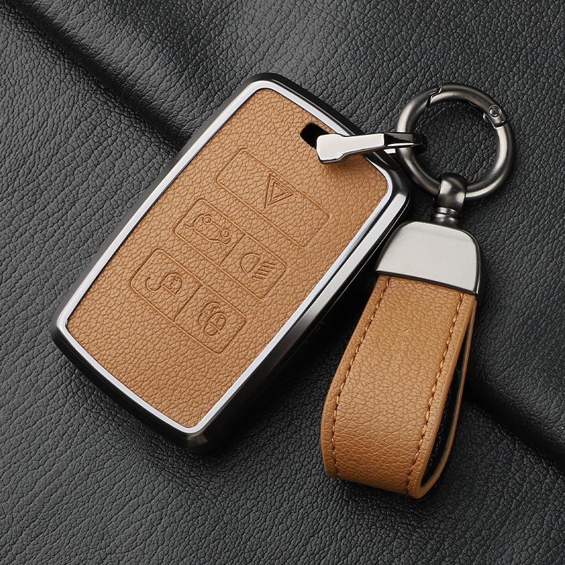 Metal and Leather Car Key Case Cover For Land Rover Range Rover Discovery Evoque Sport Velar Key Protection Shell Accessories