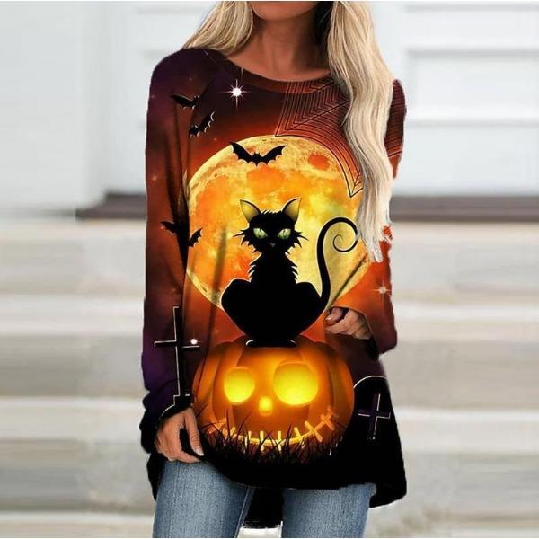 Round Neck 3D Ethnic Style Printed Top Fashionable Casual Long Sleeved Women's T-shirts