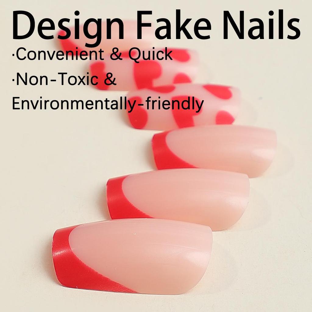 French Romantic Wearable Nail Art: Ombre Red Heart Detachable Tips