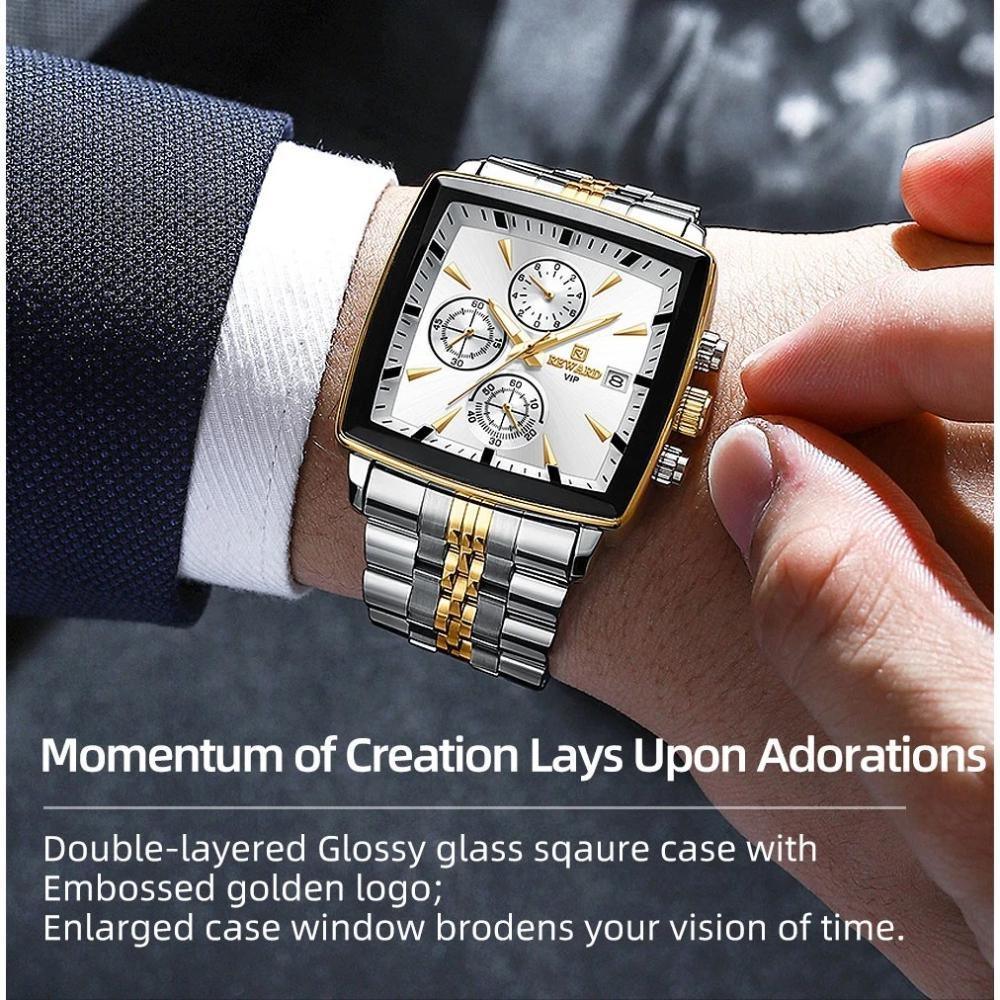 Fashion Square Quartz Watch Men's Luxury Steel Strip Business Date Chronograph Watches