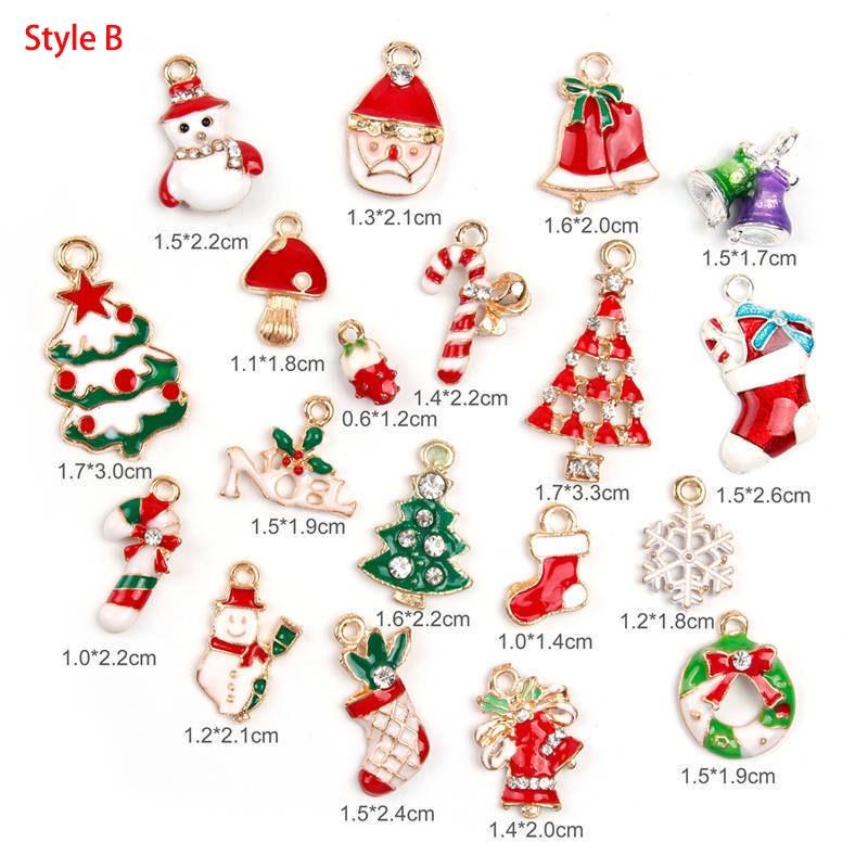 Festive 19pcs Metal Alloy Mixed Christmas Charms Set With Colorful Designs