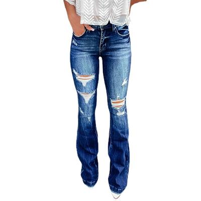 Damen Jeans Temperament Broken Holes Micro Flare Freizeithose
