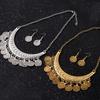 2 Stück/Set Halskette Ohrringe Set Verstellbare Kette Retro Graviertes Muster Münze Quasten Braut Halskette mit Strasssteinen Eingelegt Schmuck Geschenk
