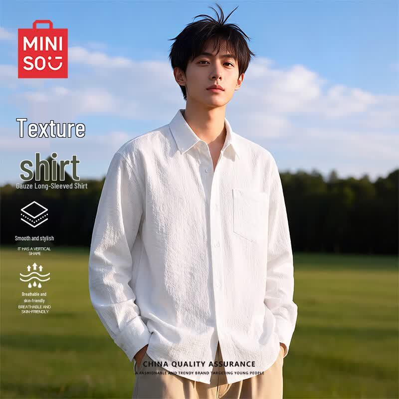 MINISO Men's Textured Loose Fit Long-Sleeve Casual Shirt