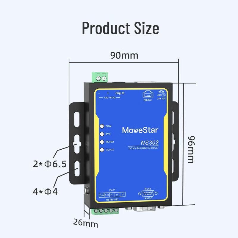 MoweStar NS302 Dual Serial Port To Ethernet Server