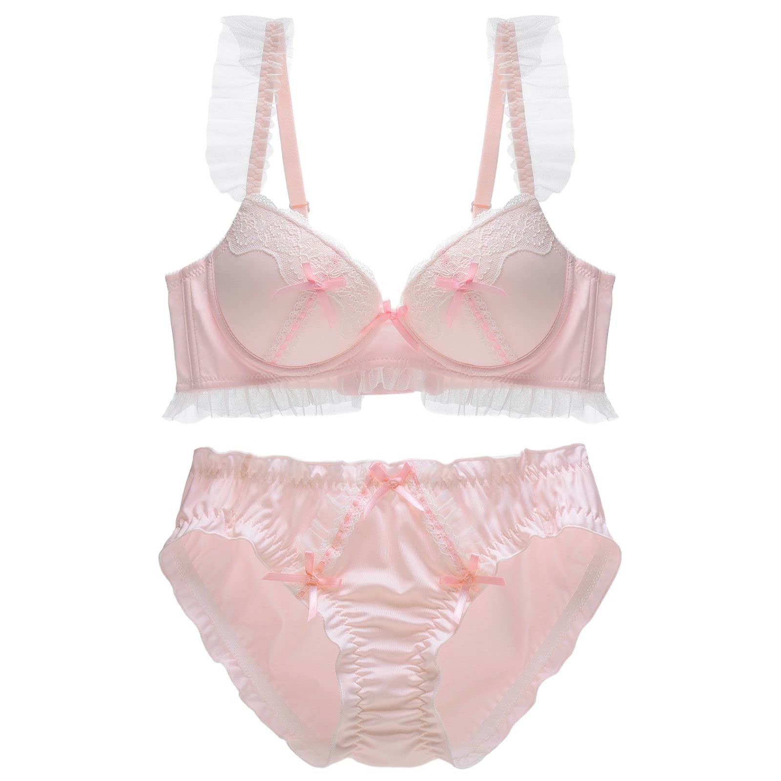 

Beirou Bra and Panty Cute Ribbon Bra Panty Beginner Sailor Cos Innerwear Cute Size BR37 Set, & Set, Wireless, Style, Design, Set, Lace, Pink, L,