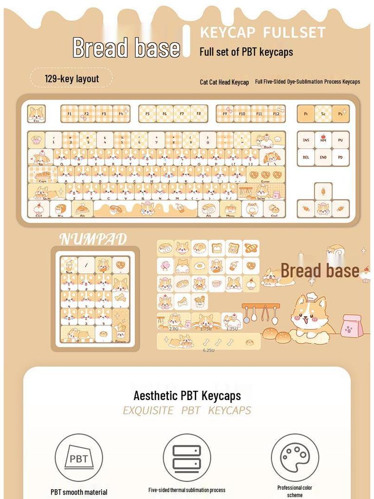 Cute Cat Head Keycap | MOA Five-Sided Dye-Sub PBT | Fits 60-108 Key Mechanical Keyboards