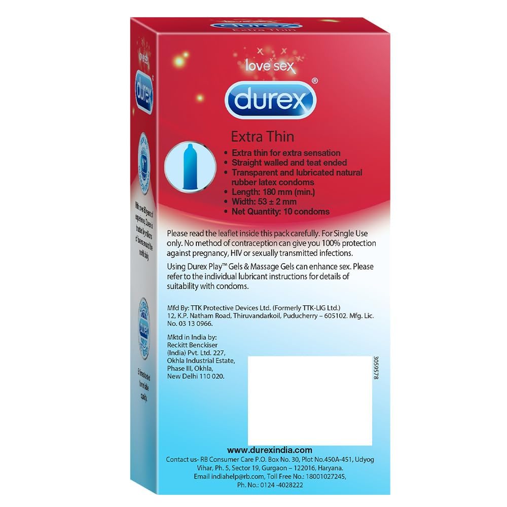 Durex Condoms, Extra Thin- 10s (Pack of 3)