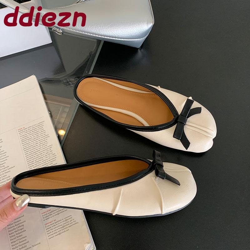 Fashion Female Shallow Footwear Strange Toe Ladies Flats With Shoes Soft Fashion Butterfly-Knot Flats Shoes Slides Women Mules