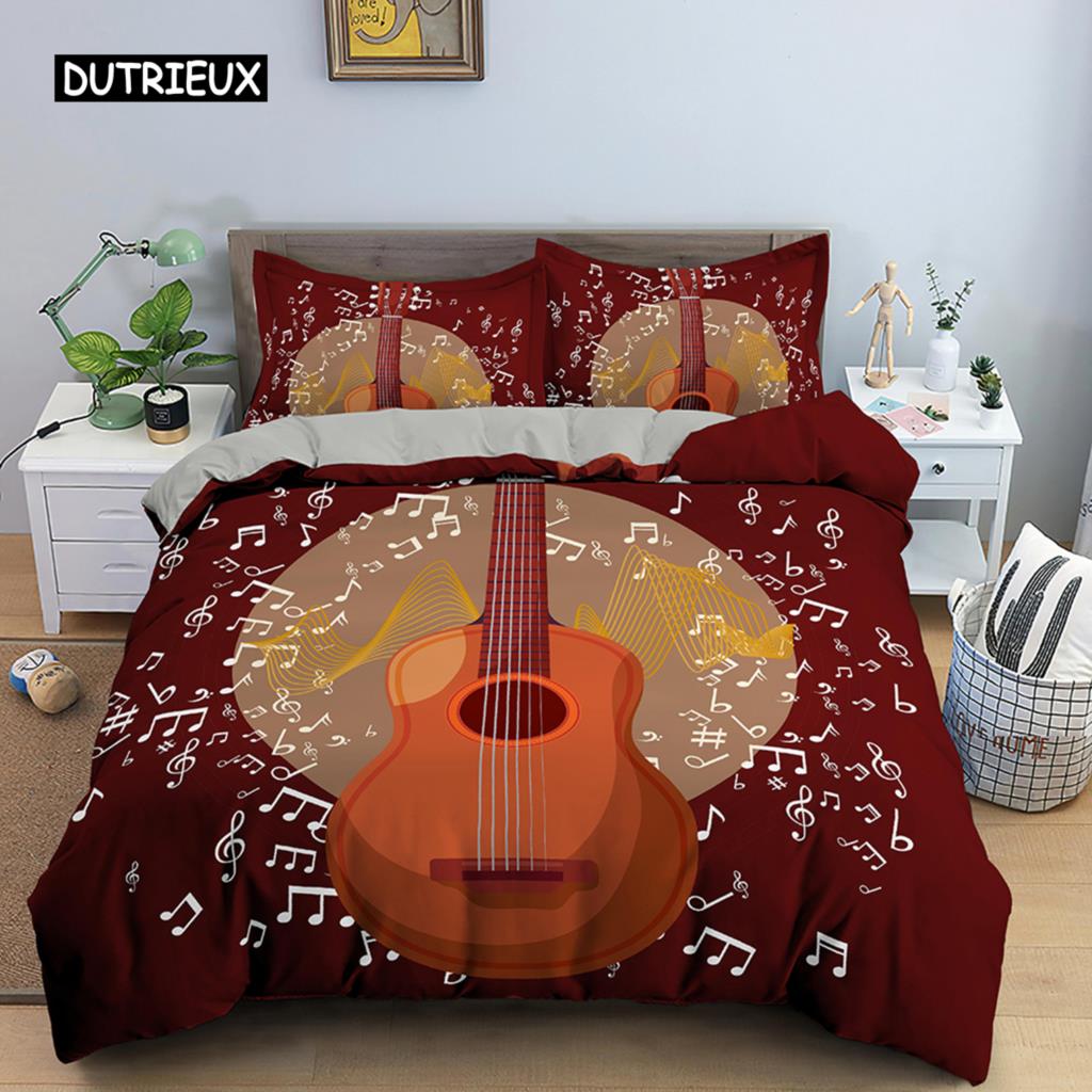 3D Potlač Posteľná Súprava Gitara Prikrývka pre Bábätká Deti s Obliečkou na Vankúš Prikrývka Hudobná Nota Polyesterová Prikrývka