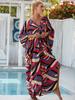 European & American Rayon Print Beach Cover-up Dress - Long, Loose Bikini Swimsuit Robe for Women
