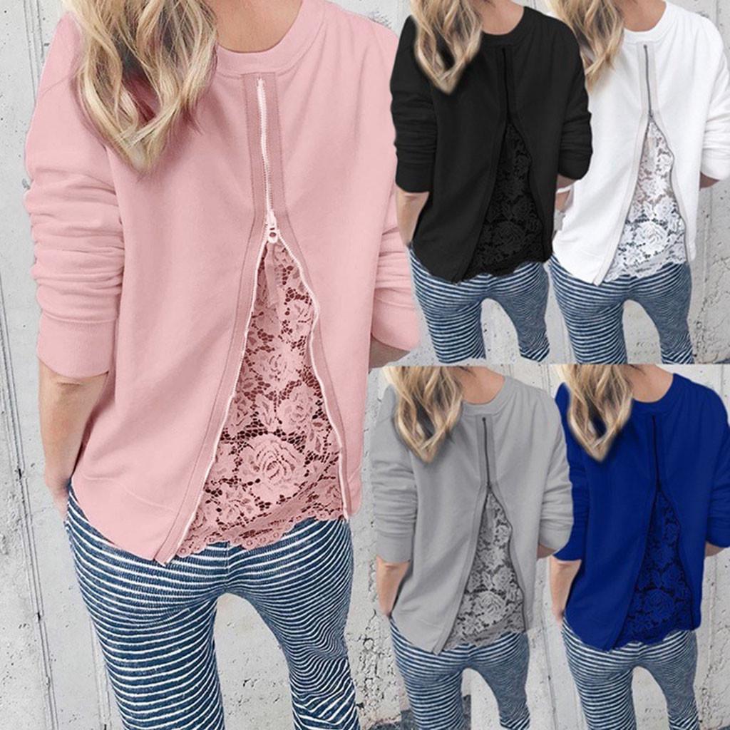 

Женская кружевная пэчворк-толстовка с длинным рукавом BLouse Top