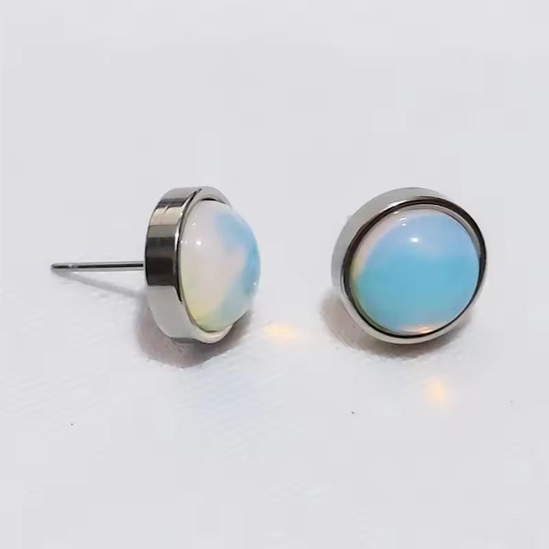 1pair Natural Stone Earrings Healing Crystal Quartzs Round Beads Steel Stud Fashion Ear Jewelry for Women Jewelry Gifts