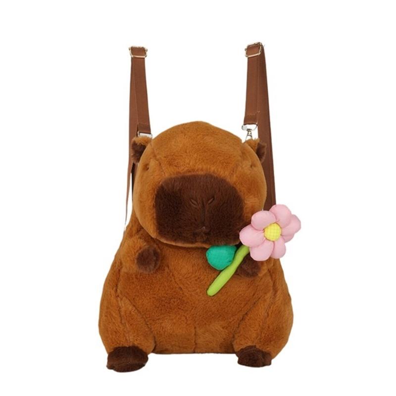 

Cute Plush Capybara Backpack for Girl Soft Animal Shaped School Bag with Adjustable Strap Shoulder Bags Crossbody Pack