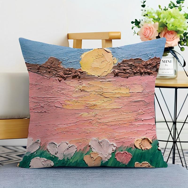 Ins Style Oil Painting Print Decorative Pillowcase Bedroom Living Room Square Cushion Pillowcase