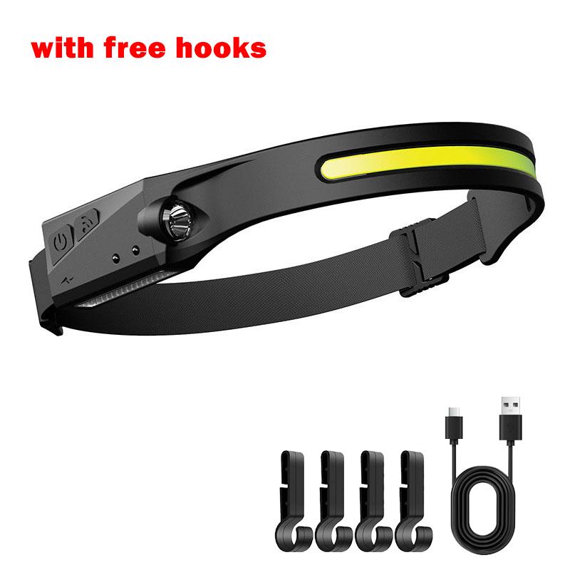 1/2PC Sensor Headlamp LED Head Flashlight Rechargeable Headlight Head Torch Builtin Battery 5Light Modes Fishing Camping Lantern