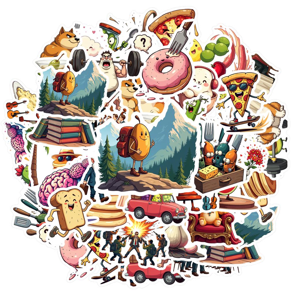 35-70pcs Fun Food Animal’S Life Stickers Whimsical Characters Teacher Reward Stationery Stickers Diy Graffiti Decals