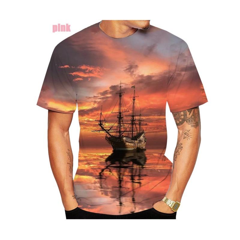 Summer Hot Sale Fashion Personality Funny Short Sleeved Pirate Ship Men's 3D Printed T-shirt Casual Street Shirt