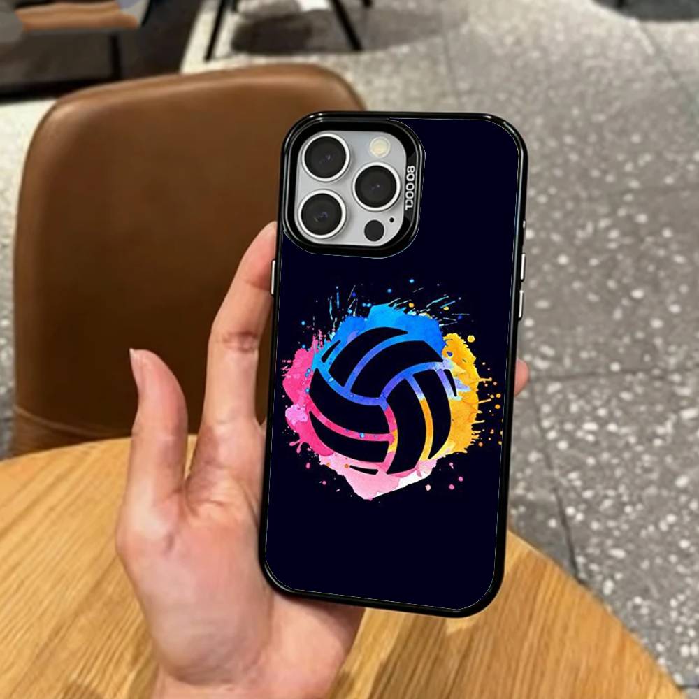 cool Sport Beach V-Volleyball    Phone Case For iPhone17,16,15,14,13,12,11 Plus,Pro Max Colored Silver Plated Inside Cover