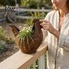 Artistic Metal Rooster Garden Decor Rustic Ornament, Weather Resistant Flowerpot, Sculpture Unique Silhouette for Outdoor Yard Lawn Decor, Retro