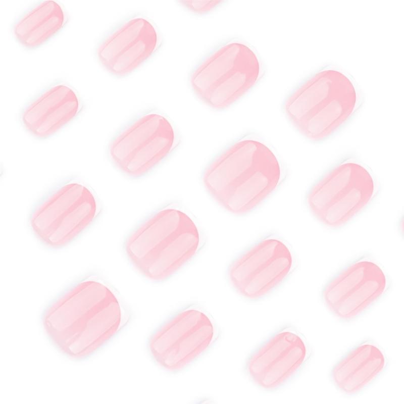 24 pezzi Unghie Finte Acriliche Lucide Corte Quadrate da Premere con Punte Francesi Adesive Manicure per Donne e Ragazze