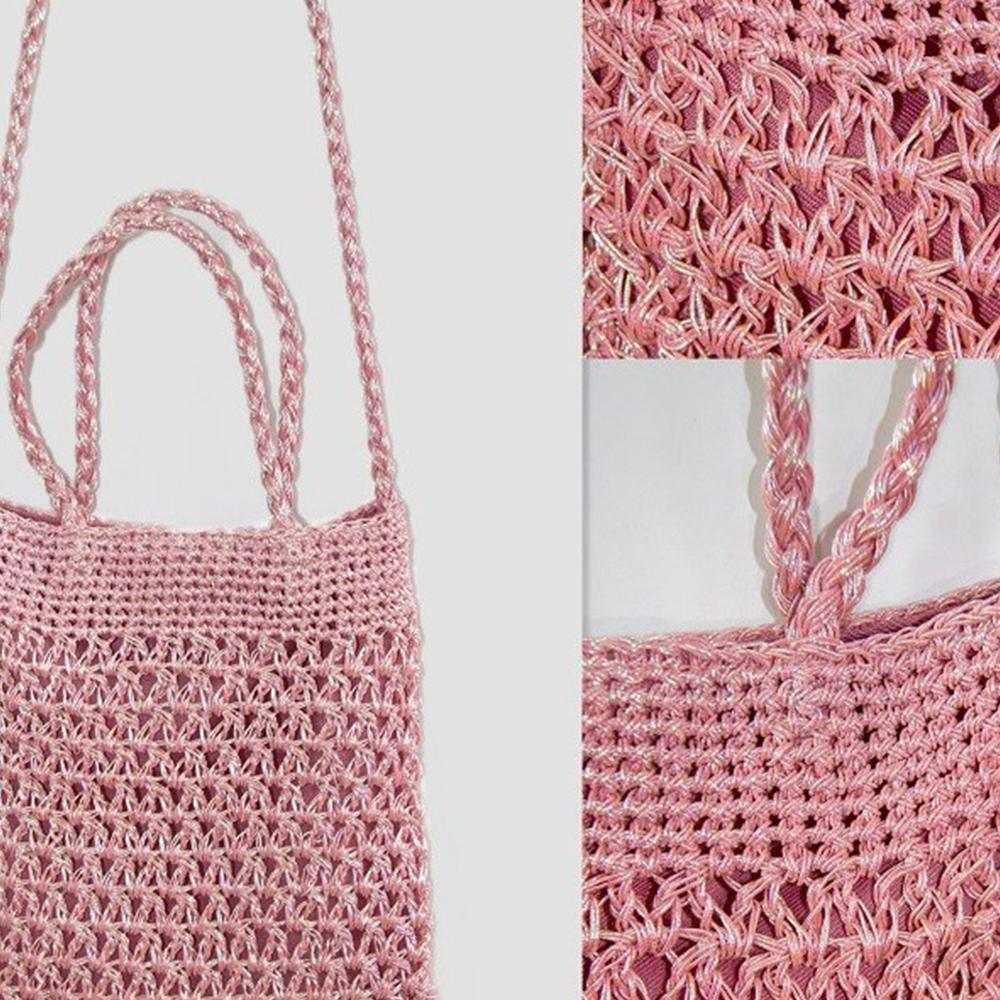 Fashion Silver Tote Women Handbags Hollow Crochet Shoulder Bag  Metical Yarn Knitting Crossbody Bags for Women Shopper Purses