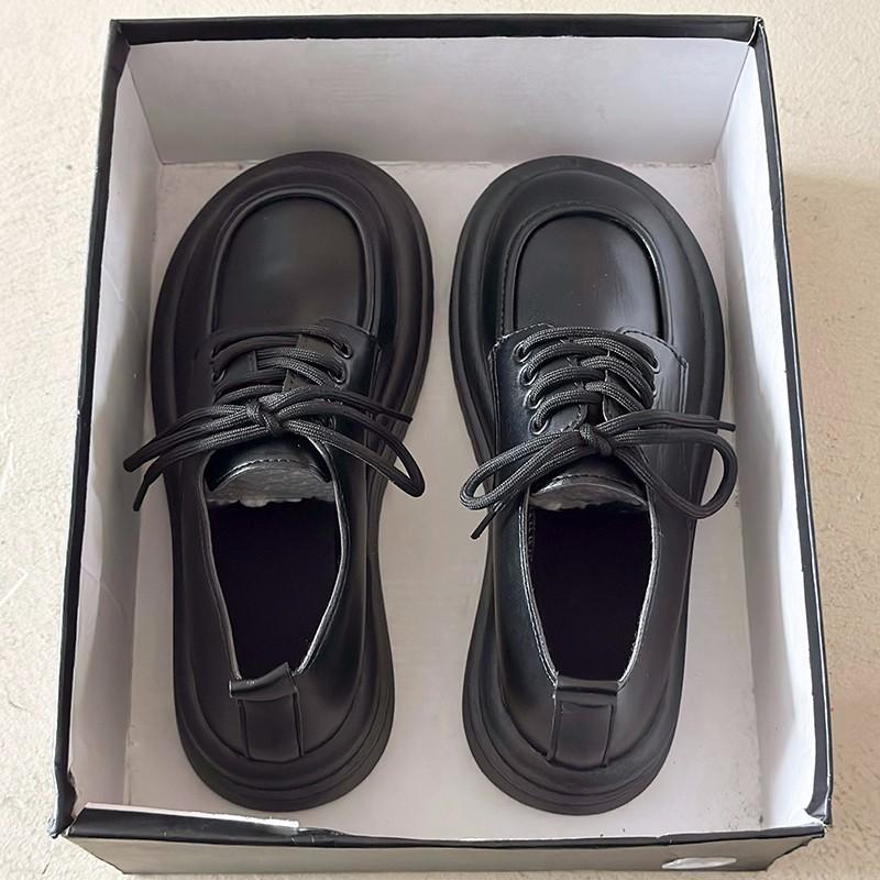 British style small leather shoes for women's new spring flat-bottomed Japanese female students lace-up small single shoes for women