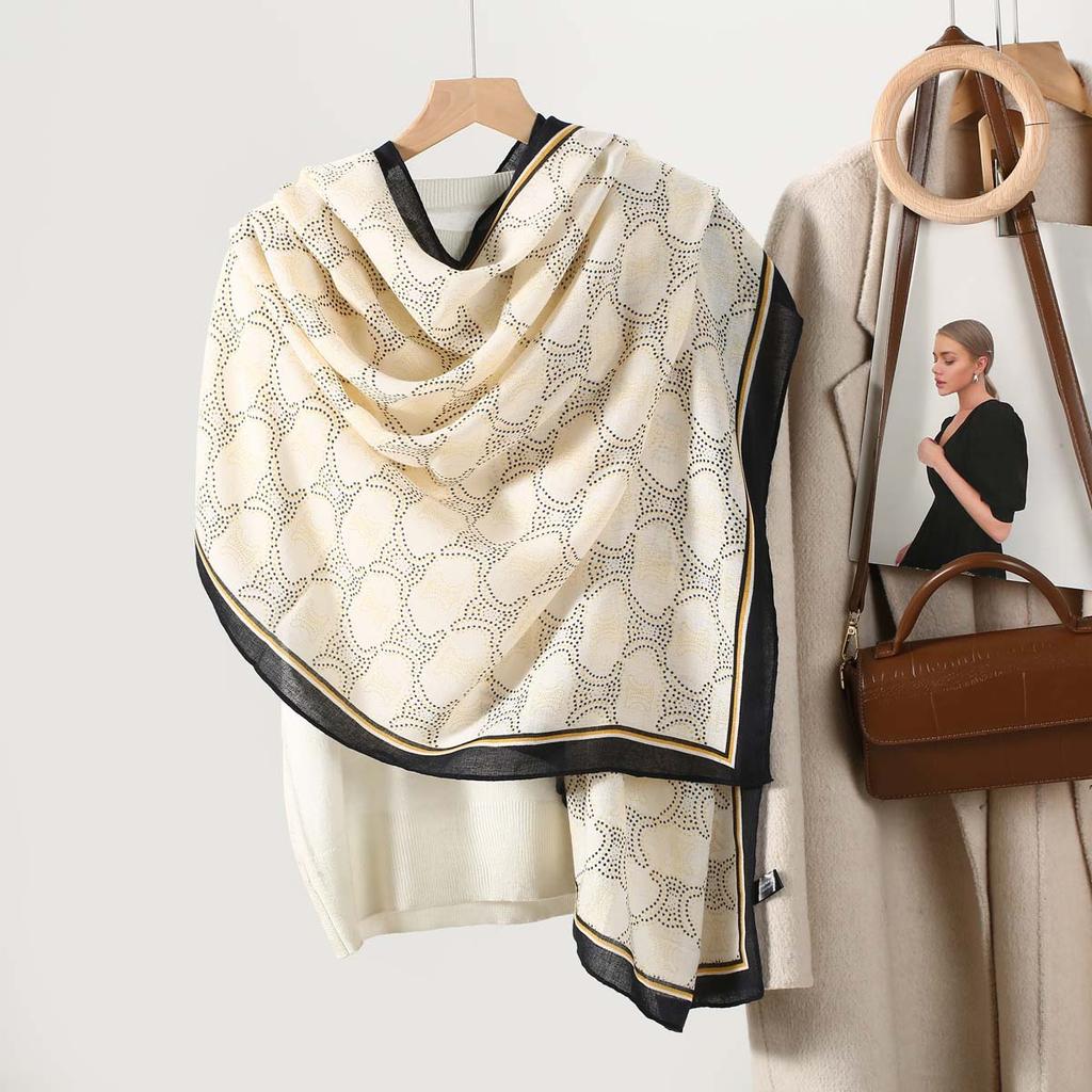 2025 New Cotton and Linen Feel Simple Color Matching Scarf Korean Version Fashion Foreign Style Travel Sunscreen Yarn