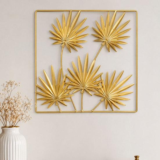 Bedroom Metal Wall Hanging Gold Monstera & Palm Leaf Art, 3D Hollow Lightweight Botanical Iron Luxury Decor for Living Room Sofa Background,