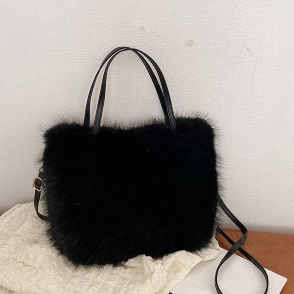 Women Winter Faux Fur Bucket Bag Plush Luxury Soft Crossbody Shoulder Handbag
