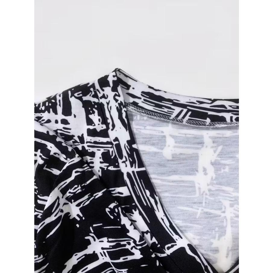 XL-7XL Damski T-shirt Plus Size z Gradientem, Casualowy, z Nadrukiem 3D, Luźny, z Dekoltem w Serek, z Krótkim Rękawem