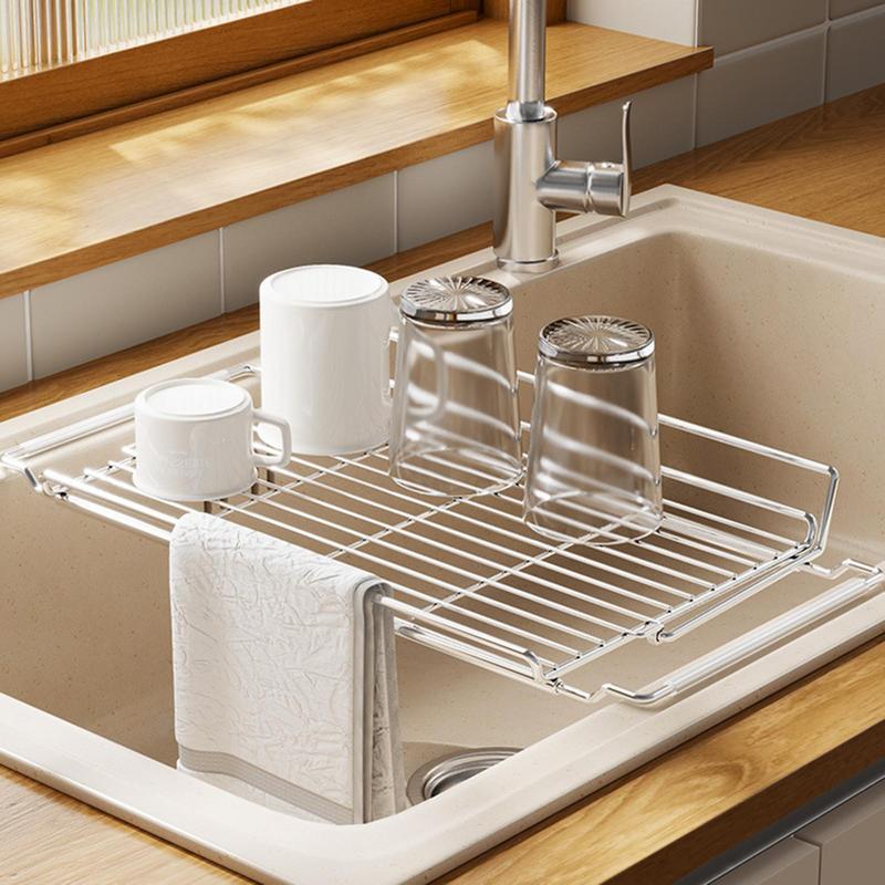 Kitchen Organizer Drying Rack for Dishes Dish Dryer Rack Stainless Steel Strainer Extendable Utensil Holder Storage Organizer