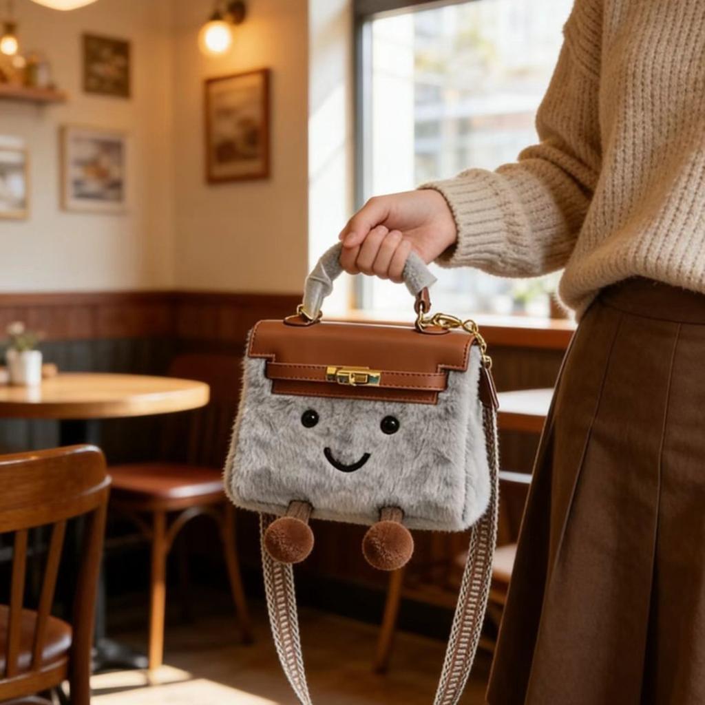 Borsa a tracolla peluche super carina borsa platino borsa a tracolla moda borsa a tracolla borsa a mano portatile per il pendolarismo quotidiano