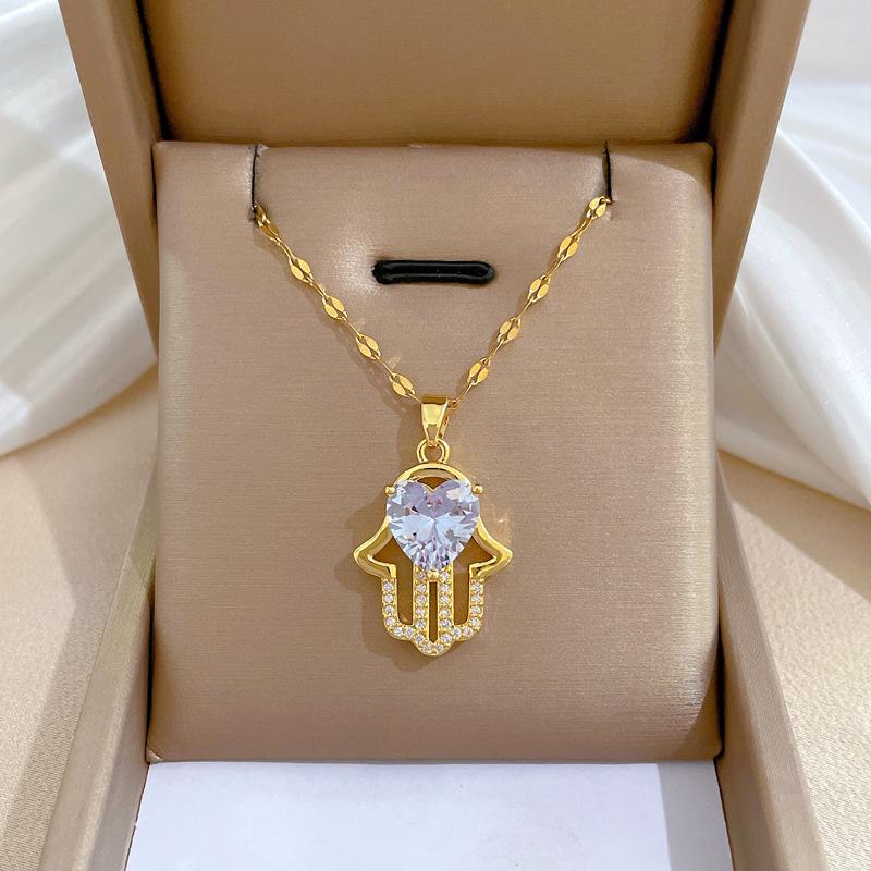 Full Diamond Luxury Light Luxury Banquet Wedding Necklace Female Internet Celebrity Versatile Collarbone Chain Titanium Steel Chain