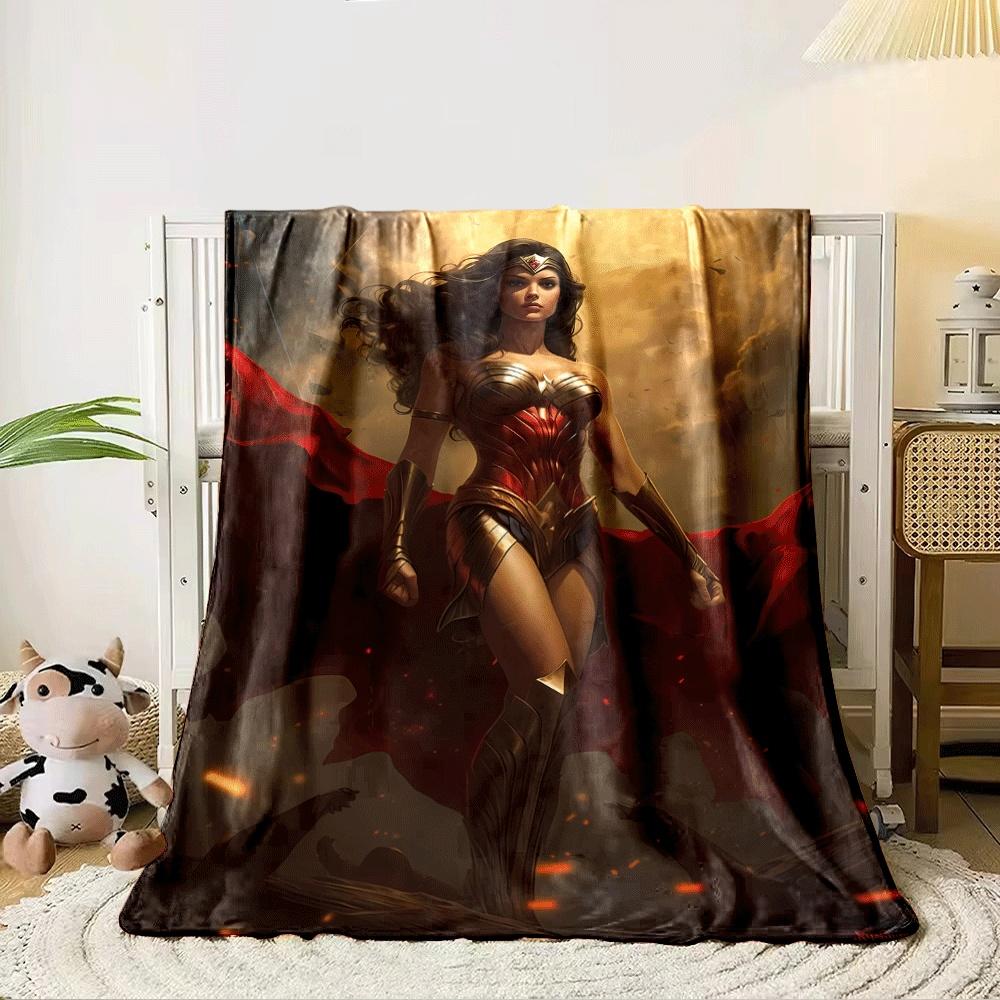 Heroic figure in red and gold armor with flowing cape and dynamic background. for all seasons blanket lunch break throw gift 80cm x 120cm