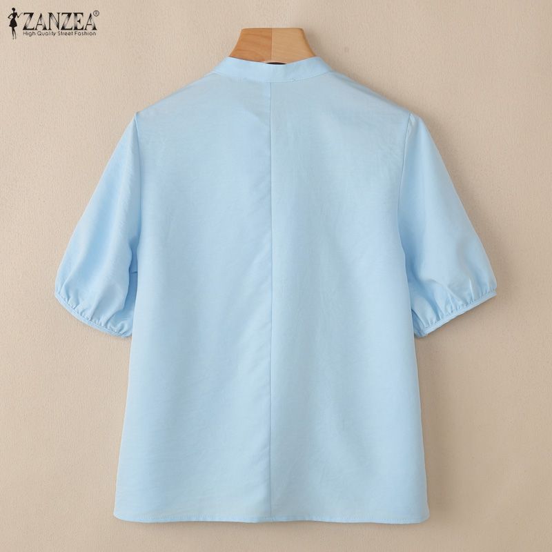 ZANZEA Blusa da donna casual a girocollo, tinta unita, manica corta larga