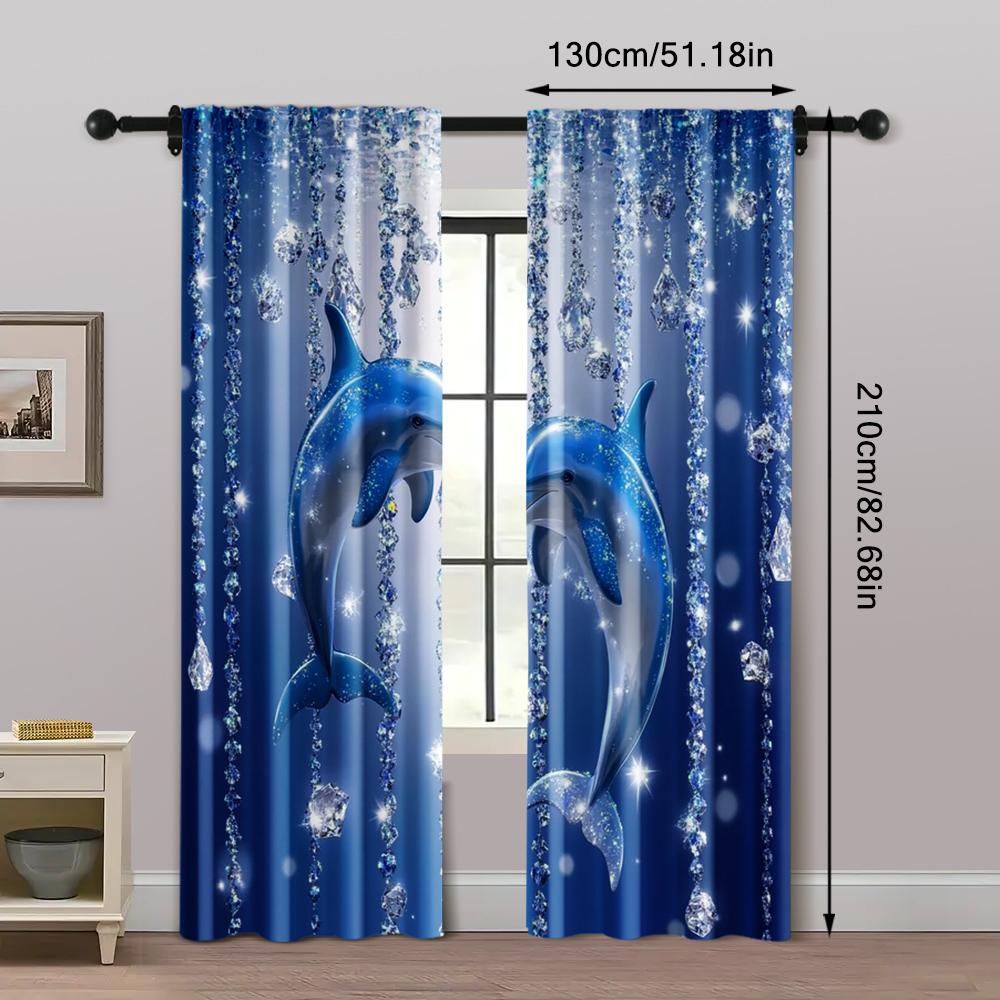 2pcs   Curtains Digital Printed 2D Print Blue Dolphin Print Machine Washable Polyester (without Rod) Art Deco Festive Use for
