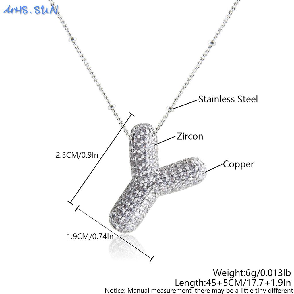 MHS.SUN High Quality Bubble Initial Necklace Letter A-Z Silver Color Zircon 26 Initial Balloon Pendant For Women Men Jewelry