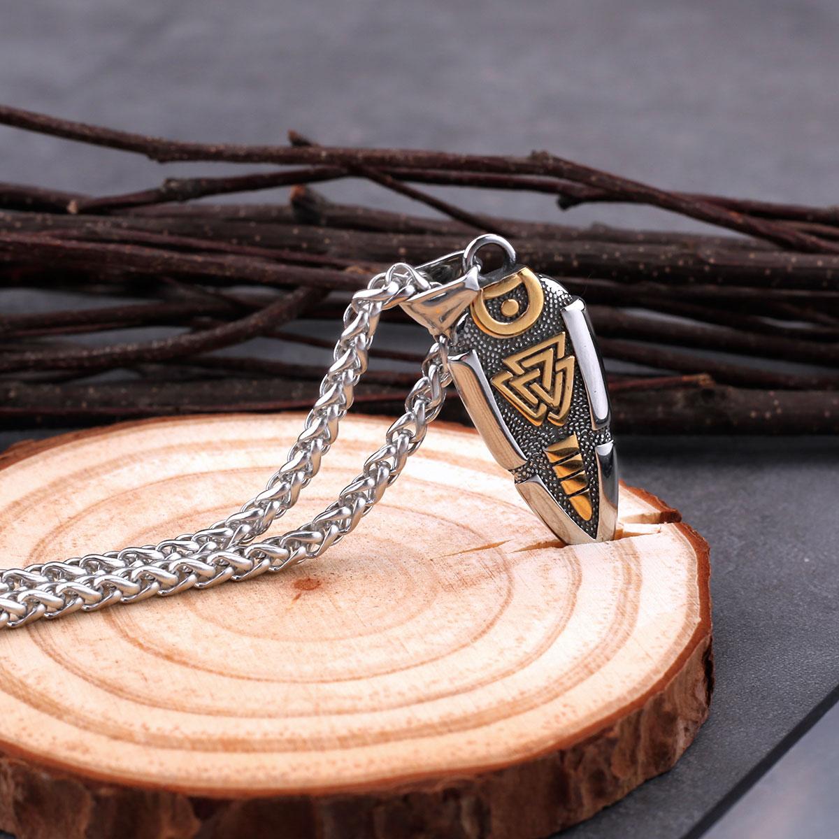 Stainless Steel Spear of Odin Valknut Gungnir Pendant Necklace Norse Mythology Rune Raven Men s Punk Jewelry Gifts
