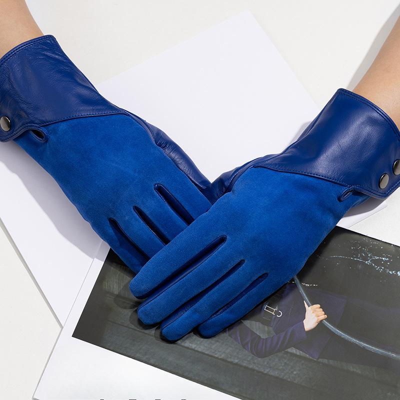 Dámske rukavice z pravej kože Ovčia koža a Kašmír Módne a Teplé Rukavice s plnými prstami a dvoma prstami s dotykovou obrazovkou na lyžovanie