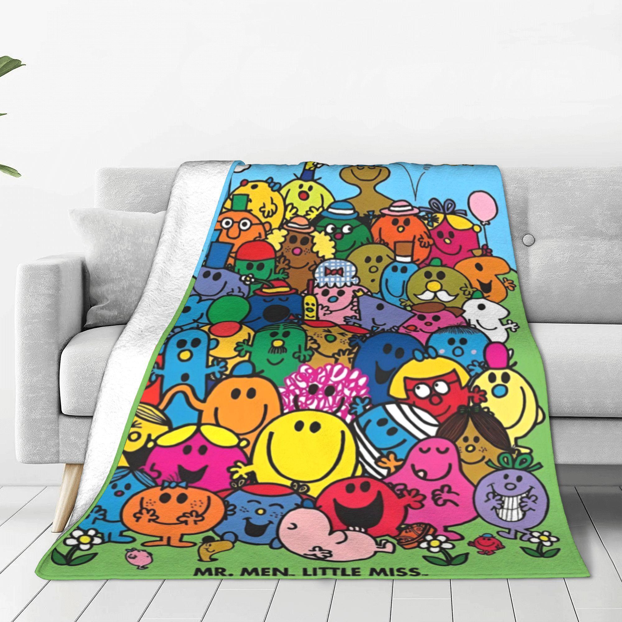 Creative Homewares Unisex Mr M-Men Cartoon Little M-Miss Flannel Blankets Happy Sunshine Fashion Throw Blanket For Bedding Lounge 125*100Cm Rug Piece Soft