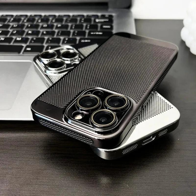 Plating Mesh Cooling Heat Dissipation Case for iPhone 15 14 13 12 11 15 Pro Max 14 Plus Ultra Thin Breathable Hard Cover
