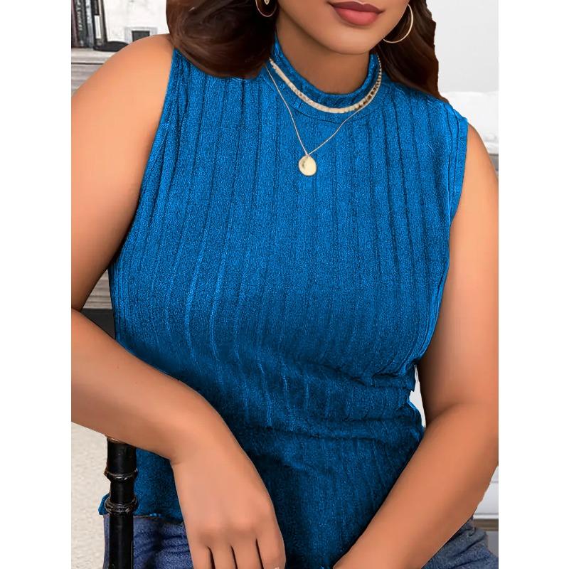 QICED Women's Fashion Casual Solid Color Print Sleeveless O-Neck Blouses & Shirts
